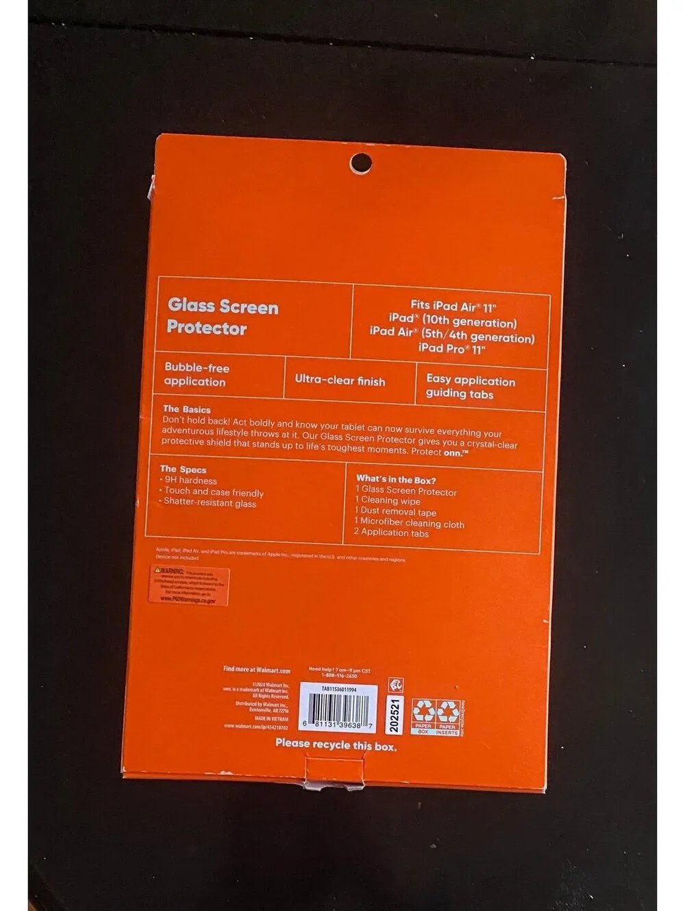 Onn Glass Screen Protector for iPad A16/iPad Air11”/iPad Pro 11”/iPad Air4,5 Gen